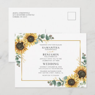 Invitation Carte Postale Elégante aquarelle tournesol Mariage Eucalyptus