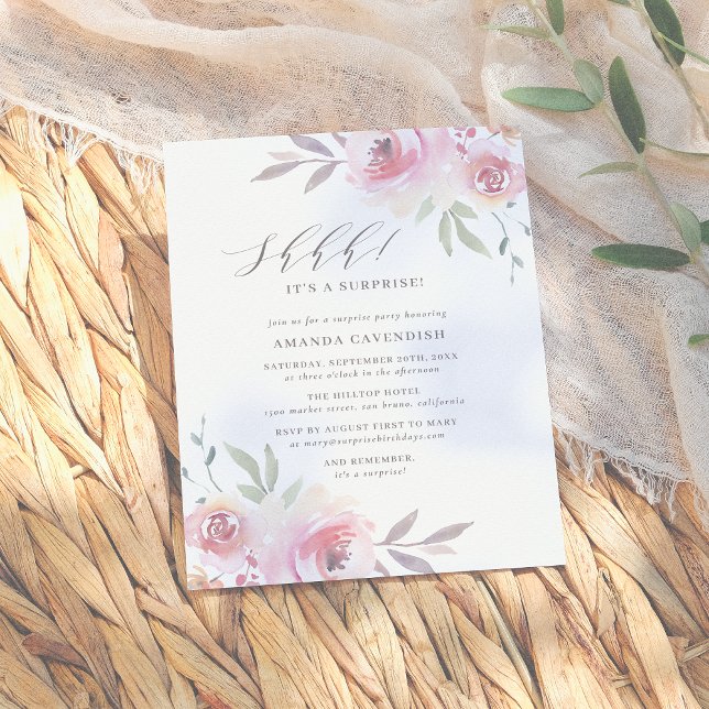 Invitation Carte Postale Élégante fête d'anniversaire de la Surprise floral (Créateur téléchargé)