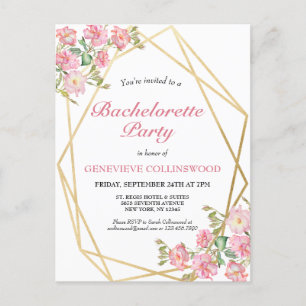 Invitation Carte Postale Élégante fête de bachelorette géométrique rose