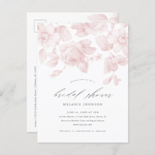 Invitation Carte Postale Élégante Fête des mariées florale rose Script