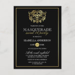 Invitation Carte Postale Elégante Gold & Black Masquerade Sweet 16 Party<br><div class="desc">Elegant Gold & Black Masquerade Sweet 16 Party Postcard Invitations par Eugene_Designs.</div>