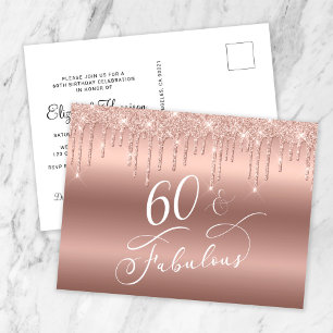 Invitation Carte Postale Elégante Parties scintillant Rose Gold 60e fête d'