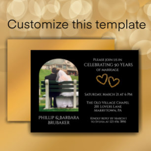 Invitation Carte Postale Elégante photo Golden 50th Mariage Anniversary