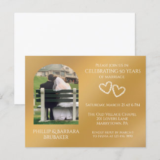 Invitation Carte Postale Elégante photo Golden 50th Mariage Anniversary