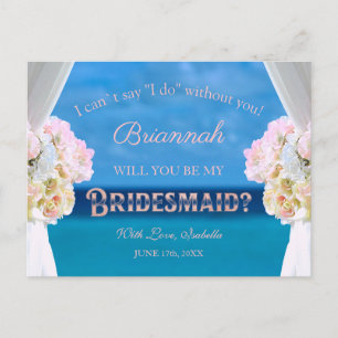 Invitation Carte Postale Elégante Plage Florale Océan Rosegold Bridesmaid