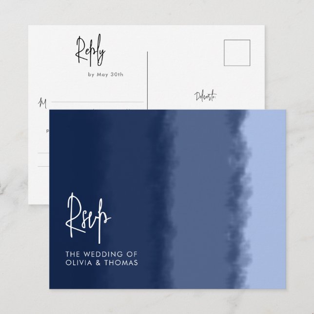 Invitation Carte Postale Élégante Réponse de Repas de Mariage aux Vagues de (Devant / Derrière)