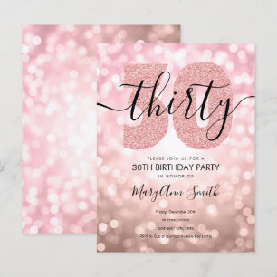 Invitation Carte Postale Elégante Rose moderne Gold 30th Birthday Party