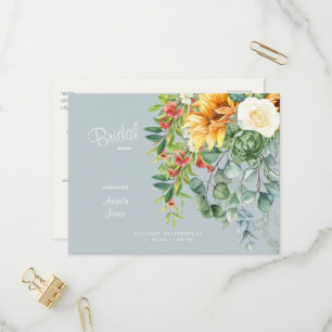 Invitation Carte Postale Elégante Sunflower Toscan Dusty Fête des mariées b