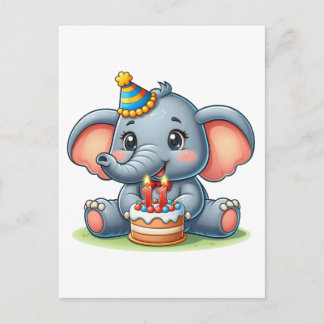 Invitation Carte Postale Éléphant Mignon 11ème Anniversaire