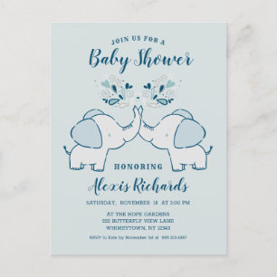 Invitation Carte Postale Eléphants dans Marine & Mint Baby Boy Twins Douche