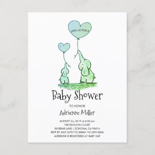 Invitation Carte Postale Eléphants et ballons Whimsical Baby Boy Douche