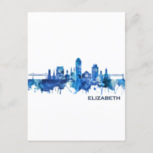Invitation Carte Postale Elizabeth New Jersey Skyline Blue