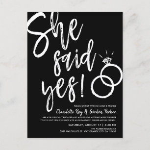 Invitation Carte Postale Elle A Dit Oui !   Dîner Fiançailles  Noir