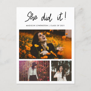 Invitation Carte Postale Elle L'A Fait Diplômé Script Trois Collage Photo