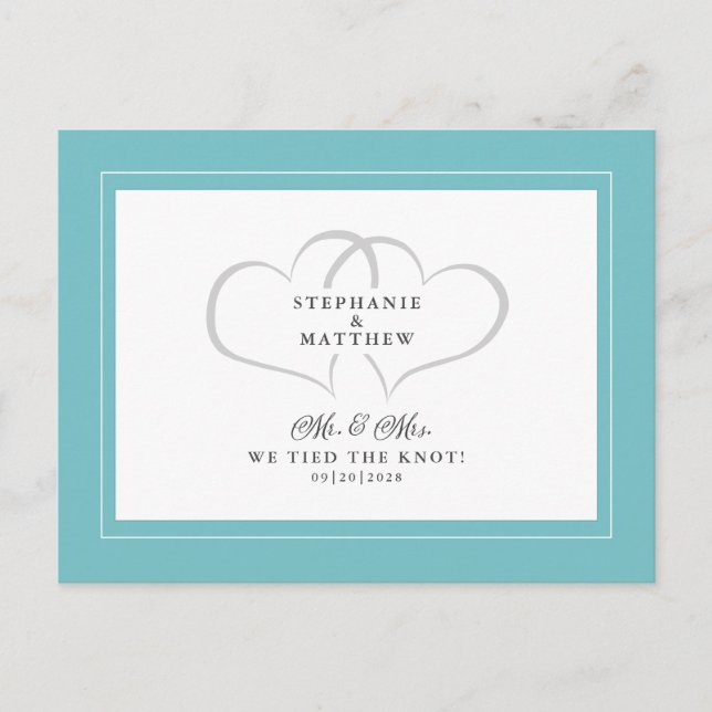 Invitation Carte Postale Elopement Nous Avons Lié Le Noeud M. & Mme Aqua Wh (Devant)