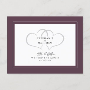 Invitation Carte Postale Elopement Nous Avons Lié Le Noeud M & Mme Purple W