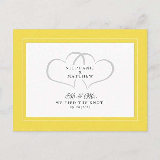 Invitation Carte Postale Elopement Nous Avons Lié Le Noeud M & Mme Yellow W (Devant)