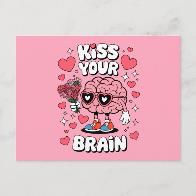 Invitation Carte Postale Embrasse ton cerveau Saint Valentin Enseignant amu (Devant)