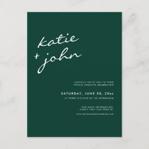 Invitation Carte Postale Emerald Green Calligraphy Mariage virtuel