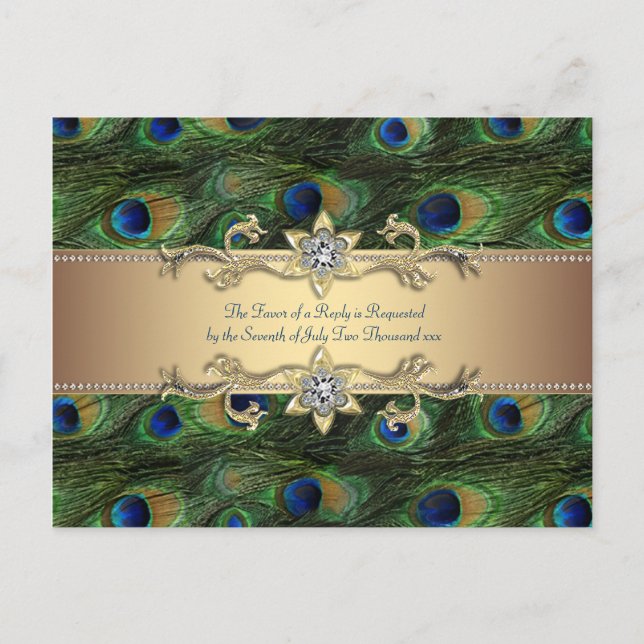 Invitation Carte Postale Emerald Green Royal Indian Peacock Mariage (Devant)