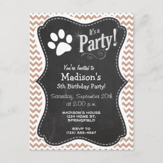 Invitation Carte Postale Empreinte de patte ; Brown Chevron