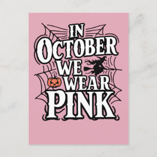 Invitation Carte Postale En Octobre Nous Portons Du Rose Halloween Sorcière