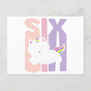Invitation Carte Postale Enfants 6 ans Cute Caticorn Cat Unicorn Anniversai