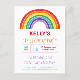 Invitation Carte Postale Enfants Arc-en-ciel Anniversaire Fête Fille coloré