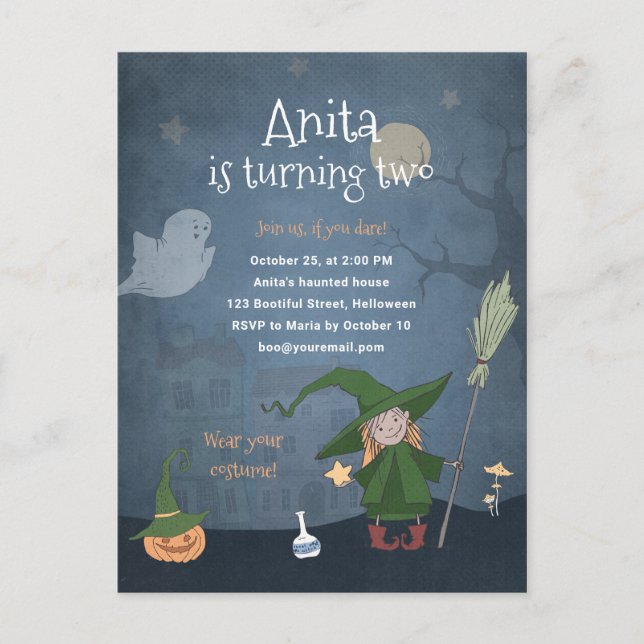 Invitation Carte Postale Enfants Halloween fête d'anniversaire Enfants Fill (Devant)