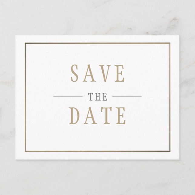 Invitation Carte Postale Enregistrer le Mariage Date White Gold Simple (Devant)