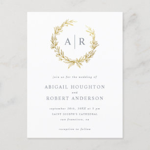 Invitation Carte Postale Épouser tiré par la main d'initiales de guirlande