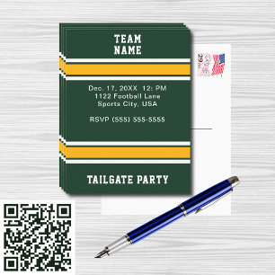 Invitation Carte Postale Équipe de football Green & Gold Tailgate Party