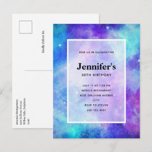 Invitation Carte Postale Espace Galaxie Violet et Bleu Anniversaire Abstrai
