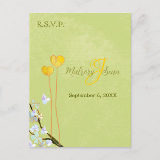 Invitation Carte Postale Été Vert Deux Coeurs Mariage RSVP