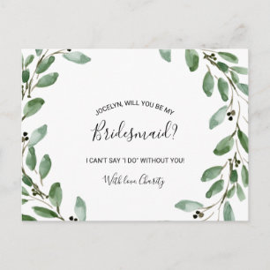 Invitation Carte Postale Été Vert Tropical Eucalyptus Bridesmaid