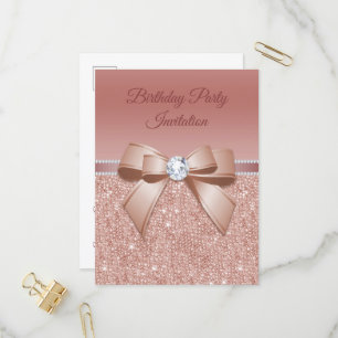 Invitation Carte Postale Étincelles & Glamor, Rose Gold Birthday Party