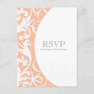 Invitation Carte Postale Étoile blanche Corail de plage Mariage élégant RSV