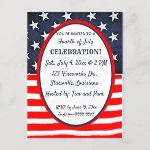 Invitation Carte Postale Étoiles et rayures modifiables 4 juillet Invitatio