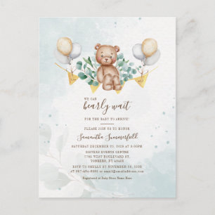 Invitation Carte Postale Eucalyptus  Aquarelle Baby shower bleu