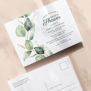 Invitation Carte Postale Eucalyptus Fête des mariées de script de feuillage