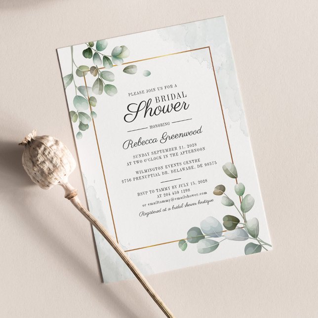Invitation Carte Postale Eucalyptus Fête des mariées géométrique Succulente (Eucalyptus Greenery Script Typography Bridal Shower Invitation Postcard)