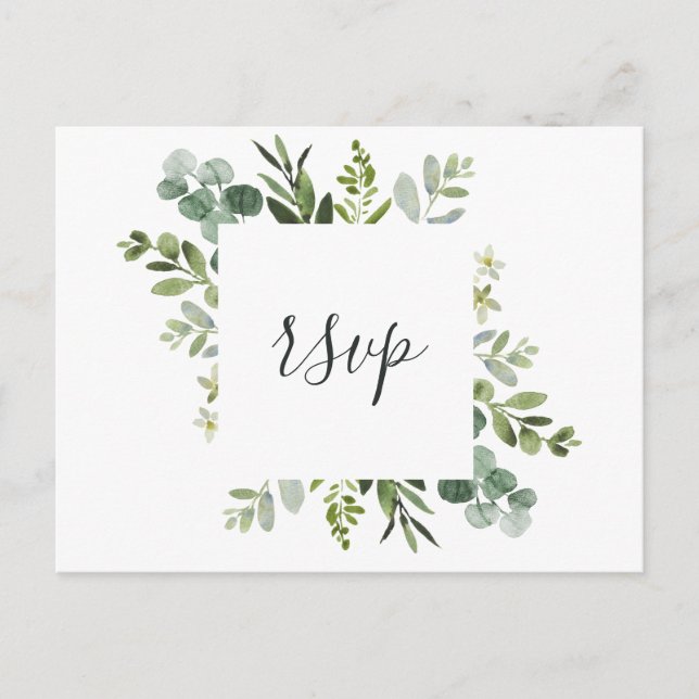 Invitation Carte Postale Eucalyptus Feuillage Vert RSVP (Devant)