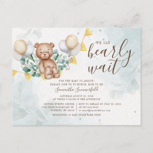 Invitation Carte Postale Eucalyptus Foliage Vert Ours Baby shower broussail