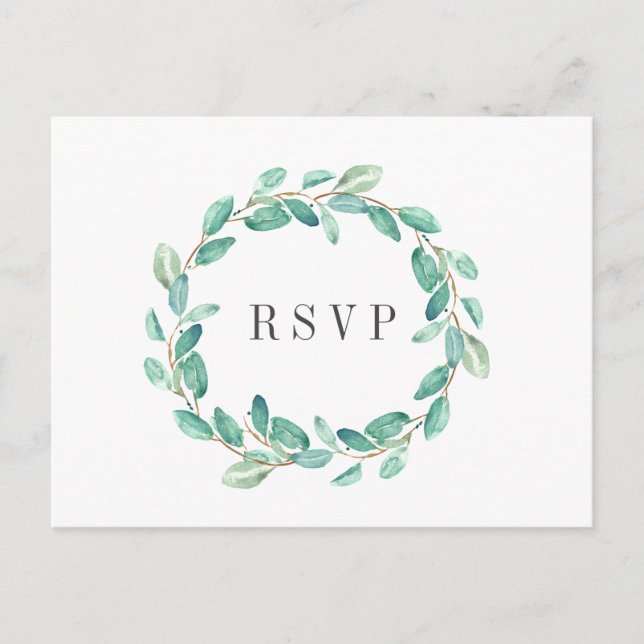 Invitation Carte Postale Eucalyptus frais Aqua Mariage RSVP REPAS CHOIX (Devant)