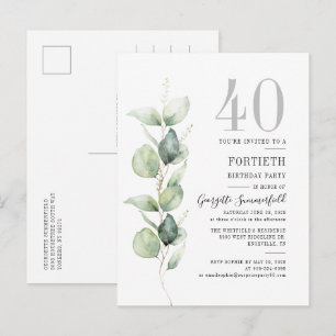 Invitation Carte Postale Eucalyptus Greenery 40e anniversaire Botanical Par