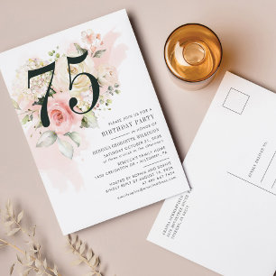 Invitation Carte Postale Eucalyptus rose Floral Foliage 75ème anniversaire