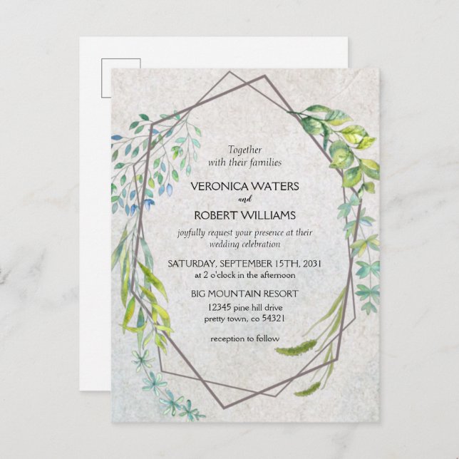 Invitation Carte Postale Eucalyptus rustique Aquarelle Mariage de verdure (Devant / Derrière)