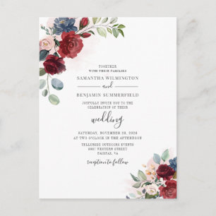Invitation Carte Postale Eucalyptus Succulent Bourgogne Mariage floral