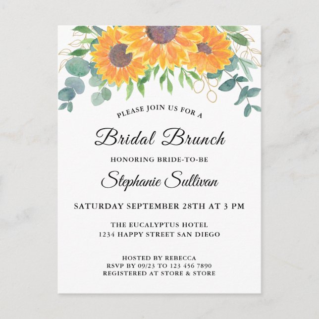 Invitation Carte Postale Eucalyptus Vert Floral Bridal Brunch (Devant)