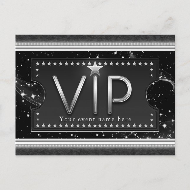 Invitation Carte Postale Événement de fête des stars VIP Black & Silver Gla (Devant)